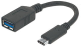 Manhattan USB-C to USB-A Cable, 15cm, Male to Female, Black, 5 Gbps (USB 3.2 Gen1 aka USB 3.0), 3A (fast charging), IF-Certified, SuperSpeed USB, Lifetime Warranty, Equivalent to USB31CAADP