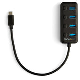 StarTech.com 4 Port Bus Powered USB C Hub with Individual On/Off Switches, USB 3.0 (5Gbps) Expansion Hub, Desktop/Laptop USB-C to USB-A Splitter