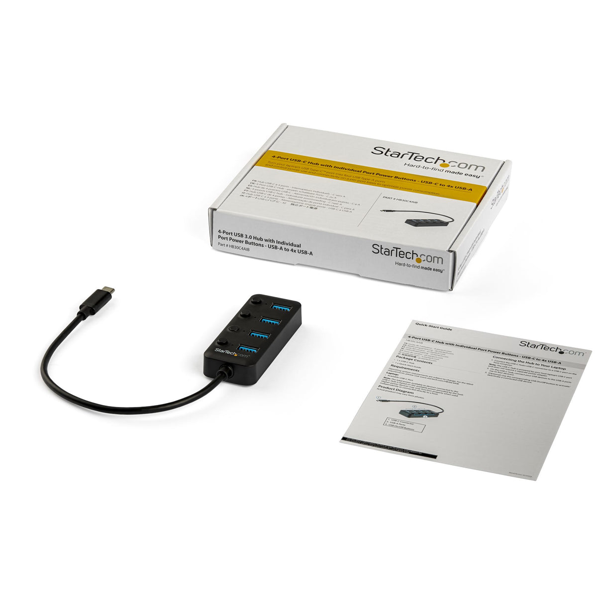 StarTech.com 4 Port Bus Powered USB C Hub with Individual On/Off Switches, USB 3.0 (5Gbps) Expansion Hub, Desktop/Laptop USB-C to USB-A Splitter