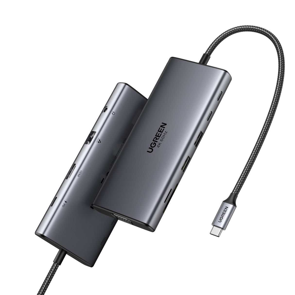 Ugreen 11-in-1 USB-C Hub to 3x USB-C/2x USB-A/HDMI/VGA/RJ45/SD/TF/3.5mm - Gray Docking Dock Grey