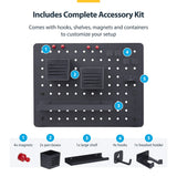StarTech.com Clamp-On Pegboard with Accessories, 16.5 x 12.5in (42 x 32cm), Steel Pegboard, Desktop Storage Organizer, Desk Mount Peg Board, Black
