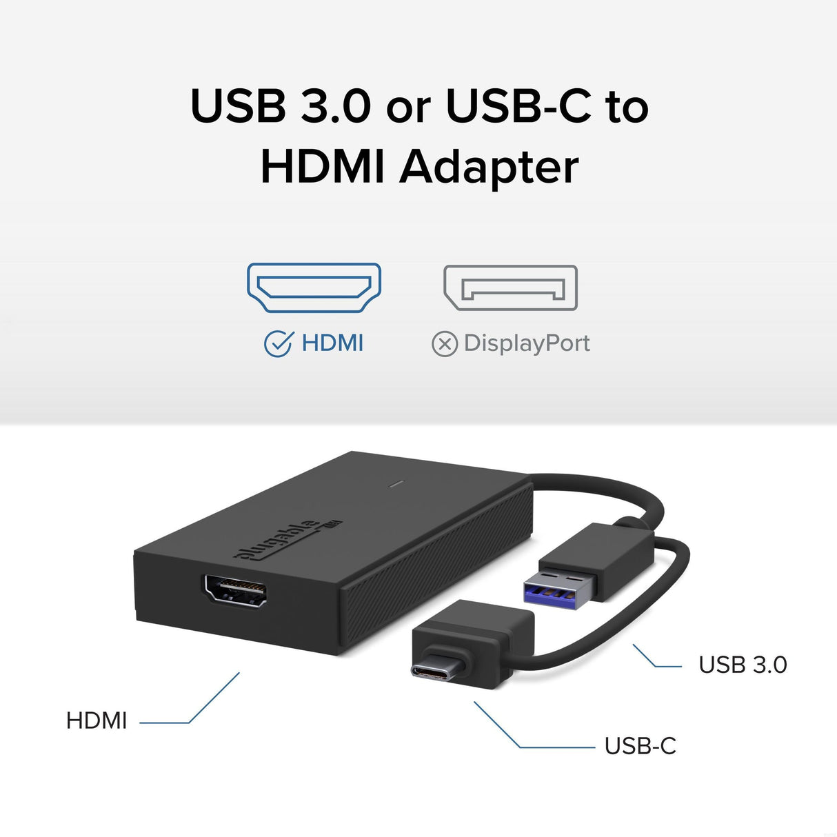 Plugable Technologies USB C to HDMI Adapter, Universal Video Graphics Adapter for USB 3.0 and USB-C Macs and Windows, Extend an HDMI Monitor up to 1080p@60Hz