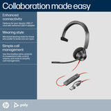 HP Poly Blackwire 3310 Monaural Microsoft Teams Certified USB-C Headset +USB-C/A Adapter