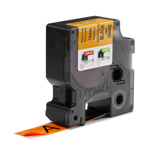 DYMO Rhino Industrial Vinyl Labels | 19 mm x 5.5 m | Black Print on Orange | Self-Adhesive | for Rhino & LabelManager Label Makers