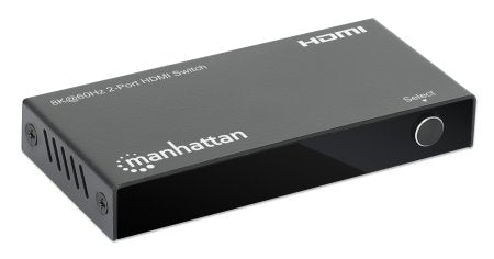 Manhattan HDMI Switch 2-Port, 8K@60Hz, Connects x2 HDMI sources to x1 display, Automatic Switching, Includes Micro-USB to USB-A power cable, Black, Three Year Warranty