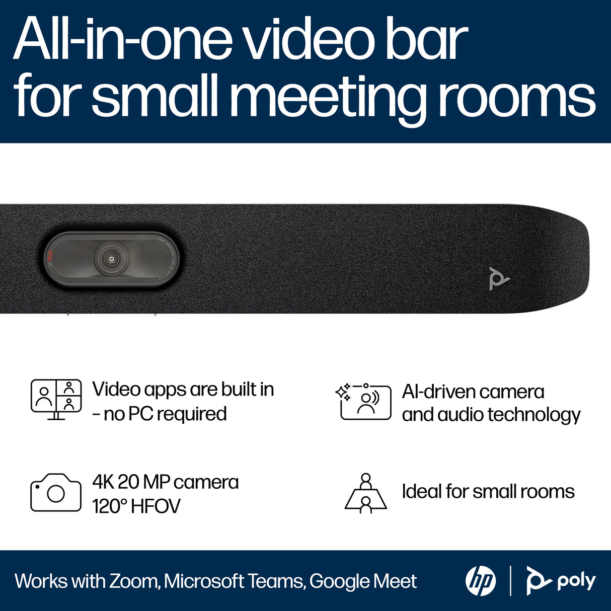 HP Poly Studio X32 All-In-One Video Bar No Power Supply TAA