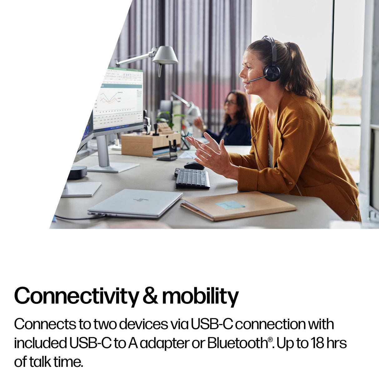 HP Poly Voyager Focus 2 Microsoft Teams Certified USB-C-C Headset +USB-C/A Adapter +Charging Stand