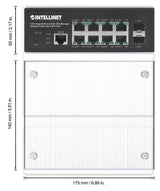 Intellinet Industrial 8-Port Gigabit Ethernet PoE+ Layer 2+ Web-Managed Switch with 2 SFP Ports IEEE 802.3at/af (PoE+/PoE) Compliant, PoE Power Budget up to 240 W, Layer 2+/Layer 3 Lite, IP30-Rated Metal Housing, Self-Healing Network, Endspan...