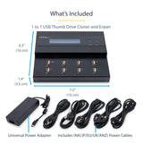StarTech.com Standalone 1 to 7 USB Thumb Drive Duplicator and Eraser, Multiple USB Flash Drive Copier, System and File and Whole-Drive Copy at 1.5 GB/min, Single and 3-Pass Erase, LCD Display - TAA