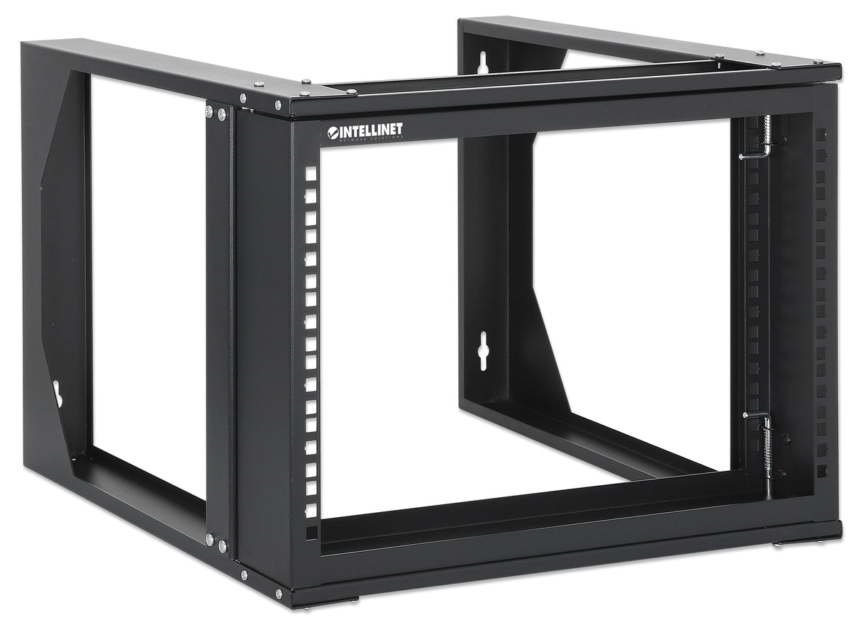 Intellinet 19" Wall Mount Open Frame Network Rack, 6U, Front-hinged Swing Frame Flat Pack, 2-Post, 17.7 in. Depth, Black RAL 9004