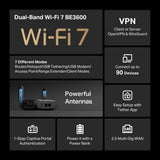 TP-Link BE3600 Wi-Fi 7 wireless router 2.5 Gigabit Ethernet Dual-band (2.4 GHz / 5 GHz) Black