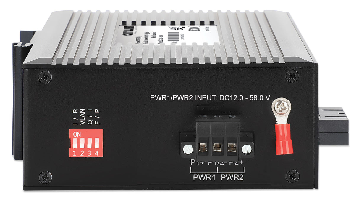 Intellinet Industrial Gigabit Media Converter 10/100/1000Base-TX to 1000Base-LX (SC) Single-mode, 20 km (12.4 mi.), IP40-rated Metal Housing, DIN-Rail Mount