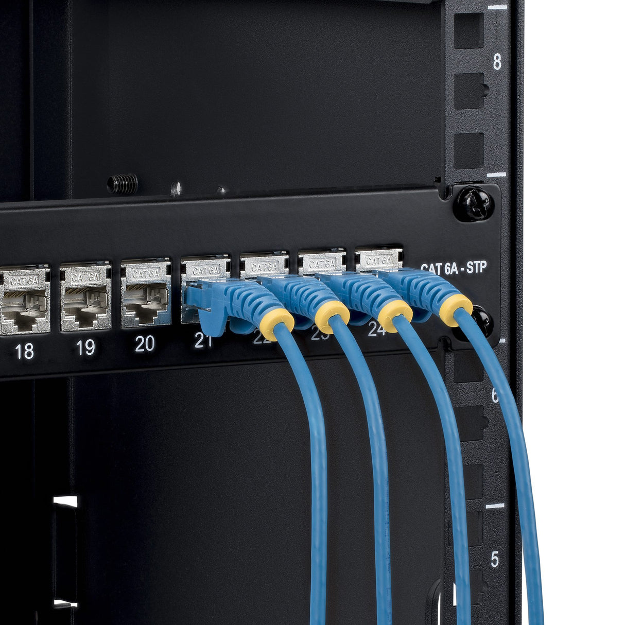 StarTech.com 24 Port 1U Feed Through Patch Panel with Cable Management Bar, Rackmount Shielded Cat6a Ethernet Patch Panel with RJ45 STP Inline Couplers