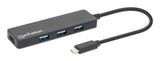 Manhattan USB-C Dock/Hub, Ports (4): USB-A (x4), 5 Gbps (USB 3.2 Gen1 aka USB 3.0), USB powered (no external power supply required), Equivalent to HB30CM4AB