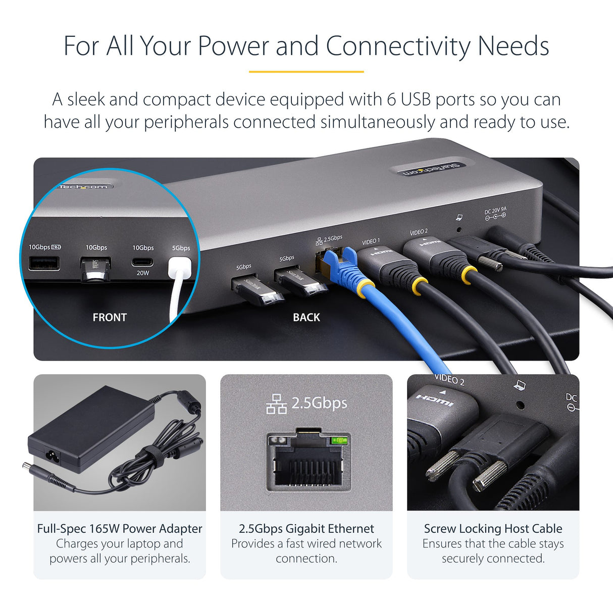 StarTech.com Dual-Monitor USB4 Docking Station, Dual 4K 120Hz or Single 8K 60Hz HDMI, 100W Laptop Charging, 2.5GbE, USB-C Multi-Monitor Dock, Driverless