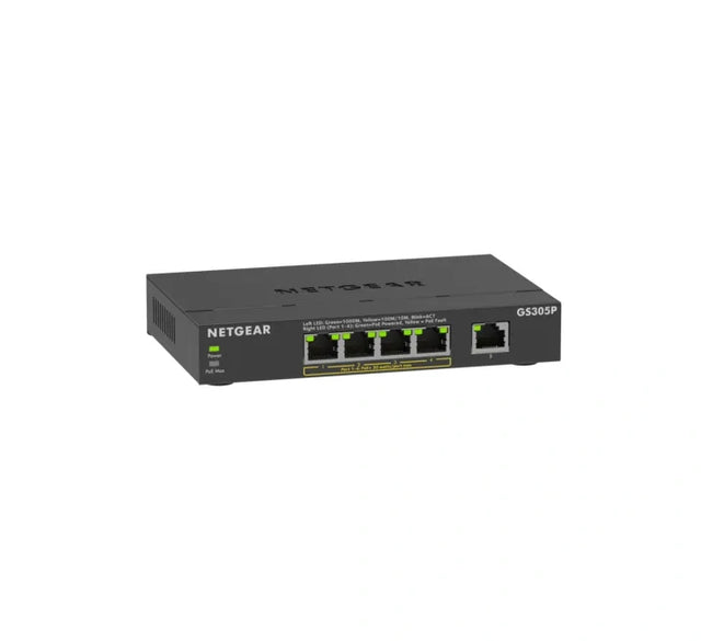 NETGEAR GS305P Unmanaged Gigabit Ethernet (10/100/1000) Power over Ethernet (PoE) Desktop/Wall-Mounting Black