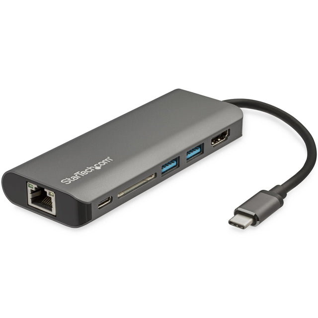 StarTech.com USB C Multiport Adapter - USB-C Travel Dock to 4K HDMI, 3x USB 3.0 Hub, SD/SDHC, GbE, 100W PD 3.0 Pass-Through - Portable USB-C Mini Docking Station USB Type-C/Thunderbolt 3