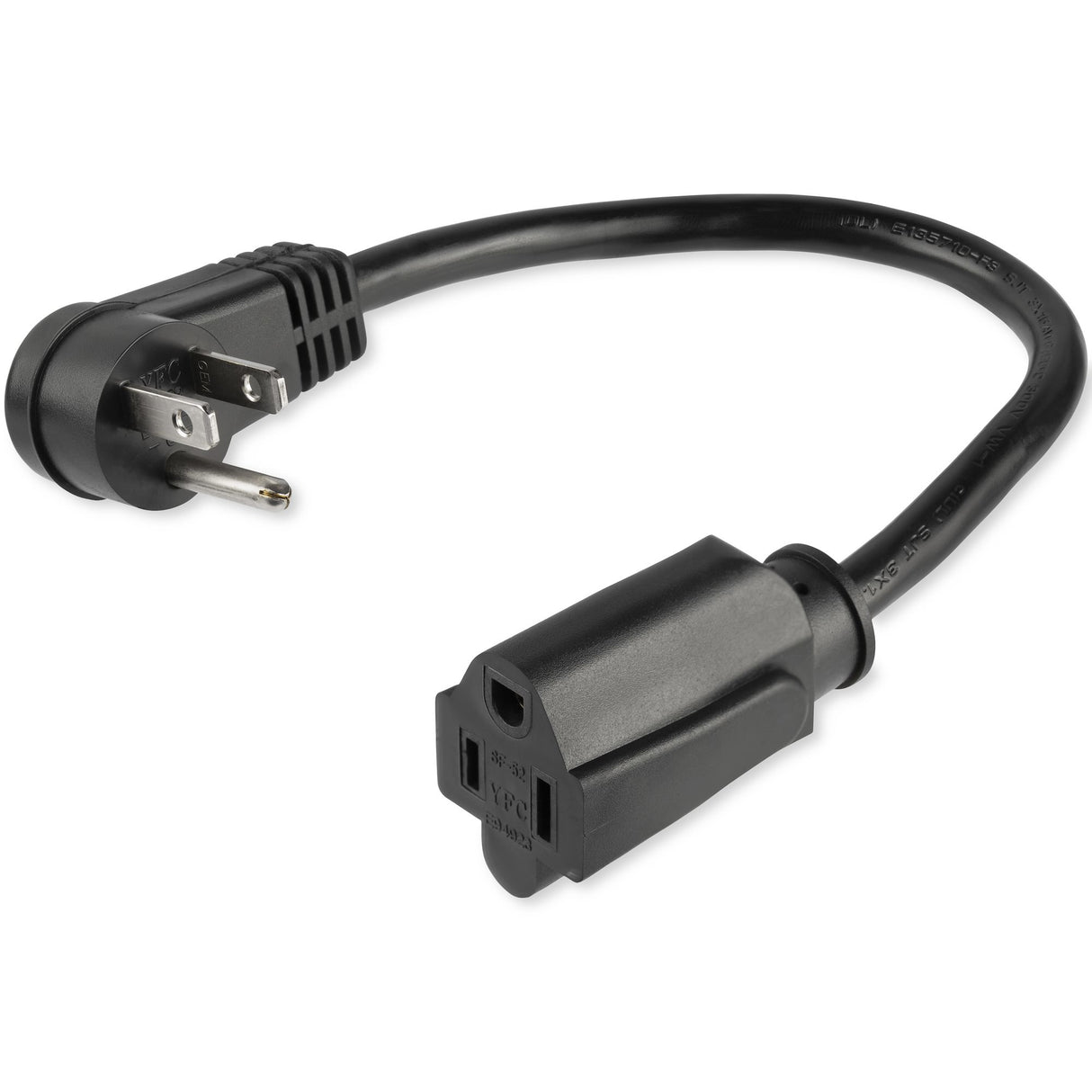 StarTech.com 3ft (1m) Power Extension Cord, Right Angle NEMA 5-15P to NEMA 5-15R, 13A 125V, 16AWG, Black Computer Power Extension Cord, Flat Extension Cord, AC Outlet Extension Cable, UL Listed