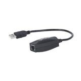 Manhattan USB-A Line Extender, for use with RJ45 network cable (not included), extends USB Device up to 60m, bus power, Cat5e/Cat6/Cat6A RJ45 network cables suitable, Black, Three Year Warranty