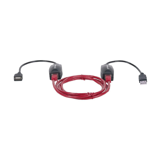 Manhattan USB-A Line Extender, for use with RJ45 network cable (not included), extends USB Device up to 60m, bus power, Cat5e/Cat6/Cat6A RJ45 network cables suitable, Black, Three Year Warranty