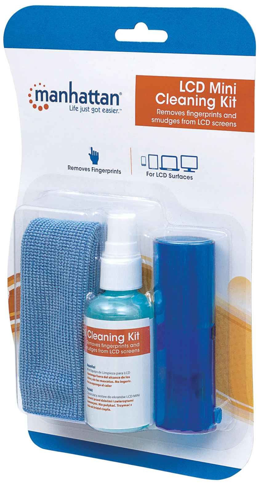 Manhattan LCD Cleaning Kit (mini), Alcohol-free, Includes Cleaning Solution (60ml), Brush and Microfibre Cloth, Ideal for use on monitors/laptops/keyboards/etc, Three Year Warranty