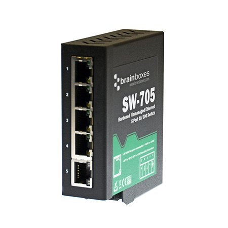 Brainboxes SW-705 network switch Unmanaged Fast Ethernet (10/100) DIN rail Black, Green