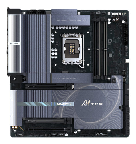 GIGABYTE Z890 AI TOP Motherboard - Supports Intel Core Ultra (Series 2) CPUs, 16+1+2 phases VRM, up to 9500MHz DDR5 (OC), 1xPCIe 5.0 + 3xPCIe 4.0 M.2, Wi-Fi 7, 10 GbE LAN, Thunderbolt 5