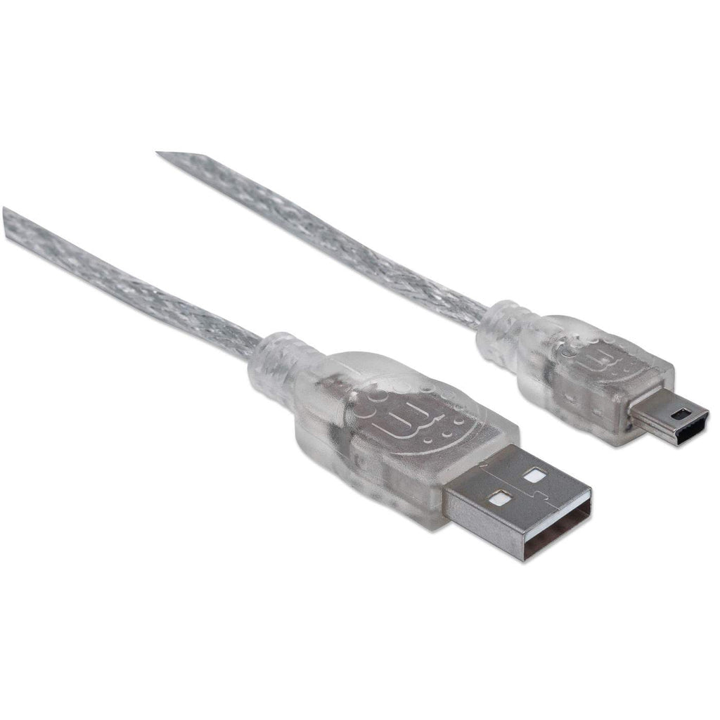 Manhattan USB-A to Mini-USB Cable, 1.8m, Male to Male, Translucent Silver, 480 Mbps (USB 2.0), Equivalent to USB2HABM6 (except colour), Hi-Speed USB, Lifetime Warranty, Polybag