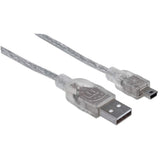 Manhattan USB-A to Mini-USB Cable, 1.8m, Male to Male, Translucent Silver, 480 Mbps (USB 2.0), Equivalent to USB2HABM6 (except colour), Hi-Speed USB, Lifetime Warranty, Polybag