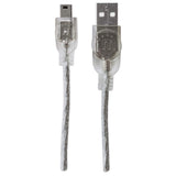 Manhattan USB-A to Mini-USB Cable, 1.8m, Male to Male, Translucent Silver, 480 Mbps (USB 2.0), Equivalent to USB2HABM6 (except colour), Hi-Speed USB, Lifetime Warranty, Polybag
