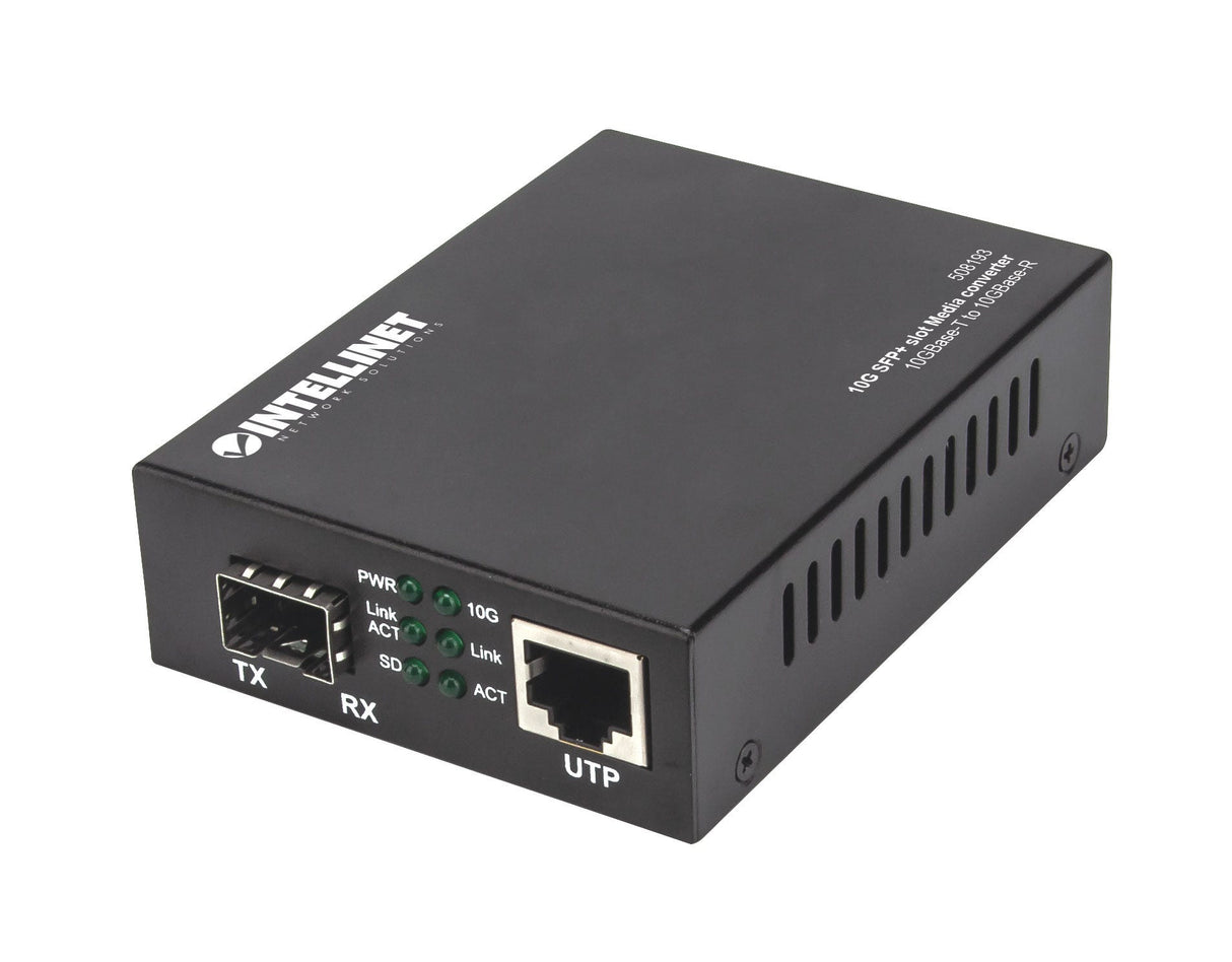 Intellinet 10GBase-T to 10GBase-R Media Converter, 1 x 10 GB SFP+ Slot, 1 x 10GB RJ45 Port
