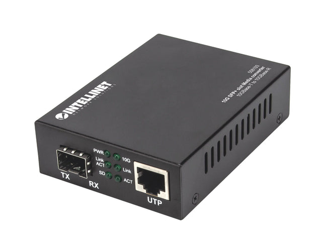 Intellinet 10GBase-T to 10GBase-R Media Converter, 1 x 10 GB SFP+ Slot, 1 x 10GB RJ45 Port