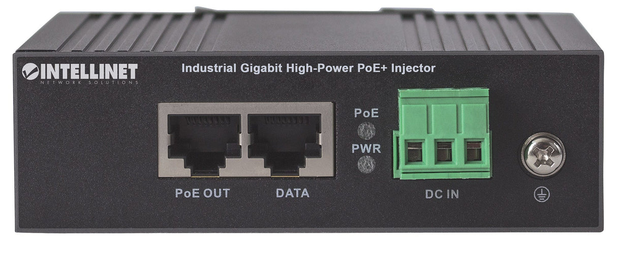 Intellinet Industrial Gigabit High-Power PoE+ Injector, 1 x 30 W Port, IEEE 802.3at/af Power over Ethernet (PoE+/PoE), Metal Housing