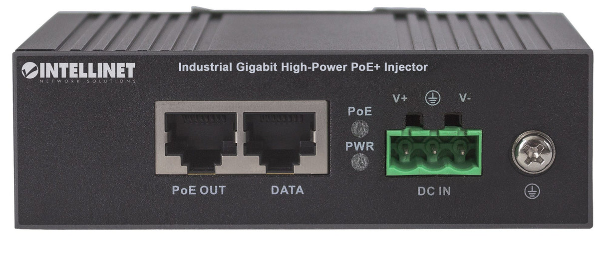 Intellinet Industrial Gigabit High-Power PoE+ Injector, 1 x 30 W Port, IEEE 802.3at/af Power over Ethernet (PoE+/PoE), Metal Housing