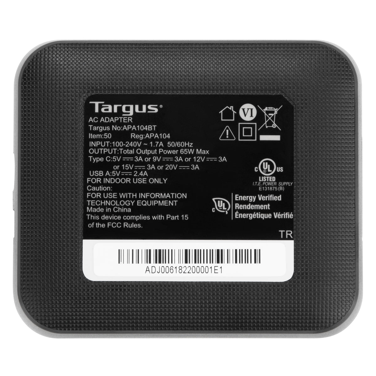 Targus APA104BT power adapter/inverter Indoor 65 W Black