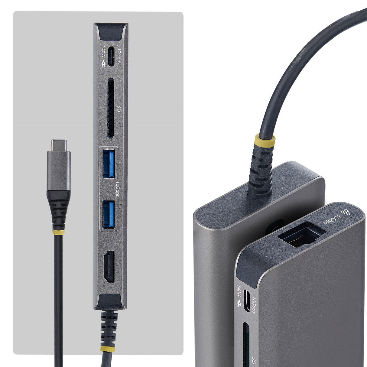 StarTech.com USB-C to HDMI Multiport Adapter, 140W PD Charging, 4K 60Hz, 3-Port USB 10Gbps Hub, SD Card Slot, 2.5GbE, Mini Dock for MacBook / Dell / Thinkpad / HP