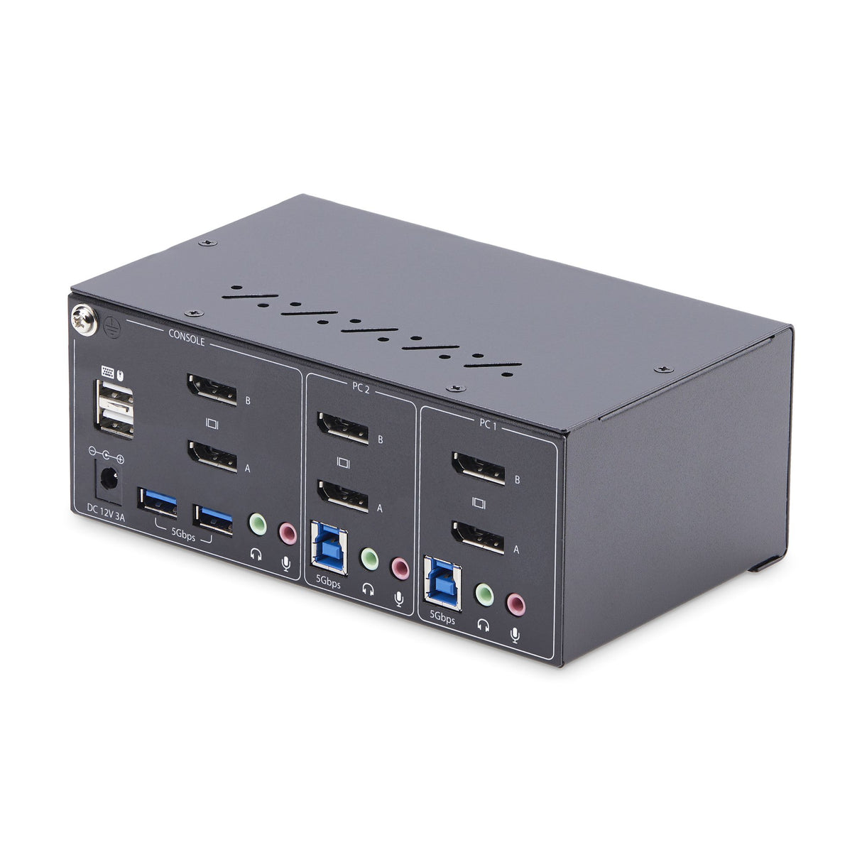 StarTech.com 2-Port Dual-Monitor DisplayPort KVM Switch, 4K 60Hz, 2x USB 5Gbps Hub Ports, 2x USB 2.0 HID Ports, Hotkey and Push-Button Switching, TAA Compliant - 3.5mm Audio, HDCP