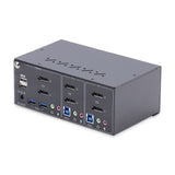StarTech.com 2-Port Dual-Monitor DisplayPort KVM Switch, 4K 60Hz, 2x USB 5Gbps Hub Ports, 2x USB 2.0 HID Ports, Hotkey and Push-Button Switching, TAA Compliant - 3.5mm Audio, HDCP