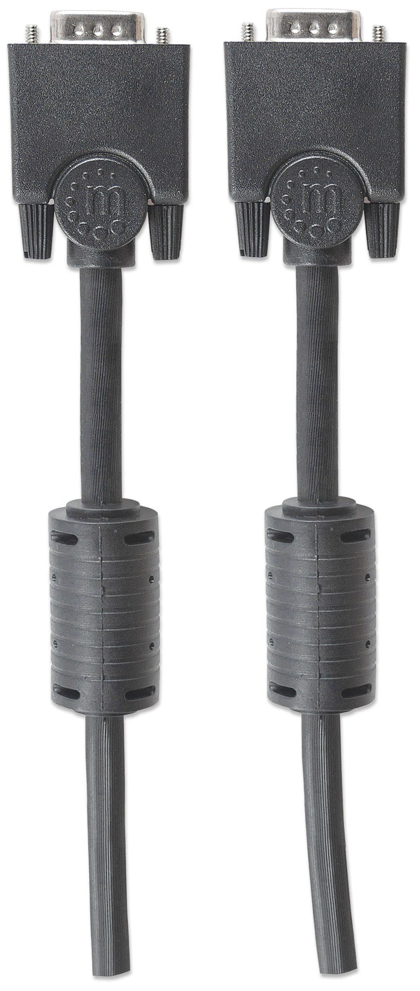Manhattan VGA Monitor Cable (with Ferrite Cores), 3m, Black, Male to Male, HD15, Cable of higher SVGA Specification (fully compatible), Shielding with Ferrite Cores helps minimise EMI interference for improved video transmission, Lifetime Warranty