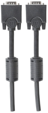 Manhattan VGA Monitor Cable (with Ferrite Cores), 3m, Black, Male to Male, HD15, Cable of higher SVGA Specification (fully compatible), Shielding with Ferrite Cores helps minimise EMI interference for improved video transmission, Lifetime Warranty