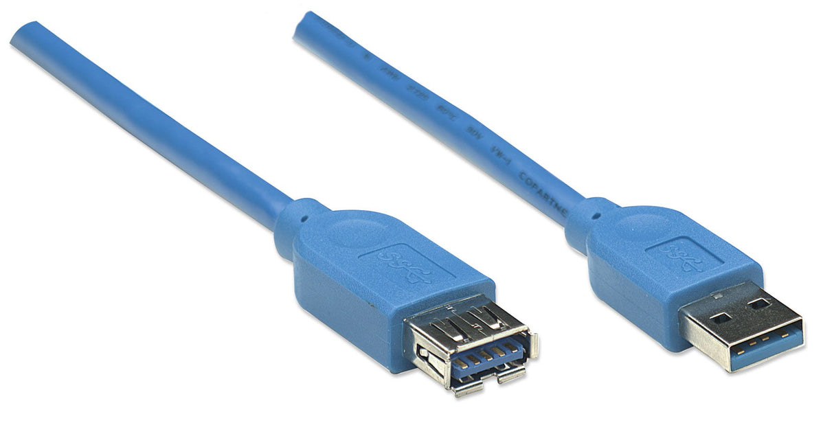 Manhattan USB-A to USB-A Extension Cable, 3m, Male to Female, 5 Gbps (USB 3.2 Gen1 aka USB 3.0), SuperSpeed USB, Blue, Lifetime Warranty, Polybag