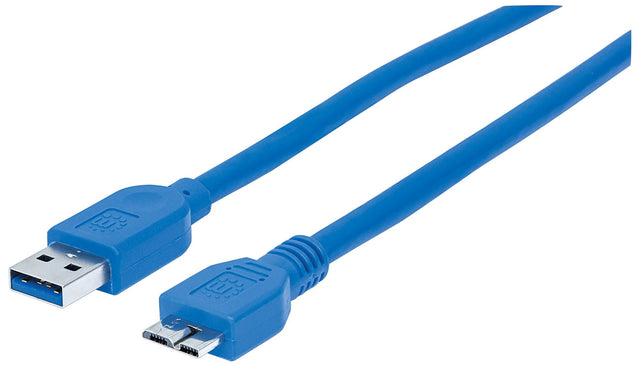Manhattan USB-A to Micro-USB Cable, 0.5m, Male to Male, 5 Gbps (USB 3.2 Gen1 aka USB 3.0), SuperSpeed USB, Blue, Lifetime Warranty, Polybag