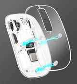 Manhattan Transparent Rechargeable Wireless Mouse, Clear/White, Adjustable 800/1200/1600dpi, With RGB LED light, 2.4Ghz (effective range up to 10m), USB, Optical, Ambidextrous, Four Button with Scroll Wheel, Slim Design, USB-A micro receiver...