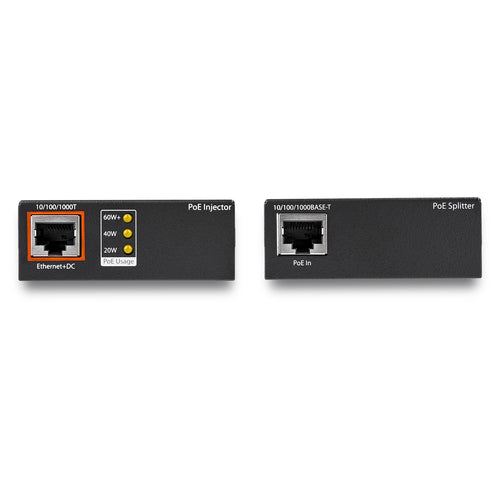StarTech.com 1 Port Gigabit PoE Injector & Splitter Kit - 60W High Power over Ethernet Injector 100m/12-24V DC Splitter 802.3bt Midspan Single Port Ultra PoE LAN/RJ45 Security/Monitoring