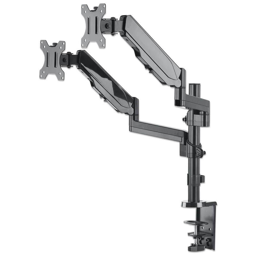 Manhattan Dual Desk Mount for TV & Monitors (Full Motion Gas Spring), For screens 10" to 27", Clamp or Grommet Assembly, VESA compatibility: 75x75 and 100x100mm - check the dimensions of the four mounting holes on back of screen to ensure it fits...