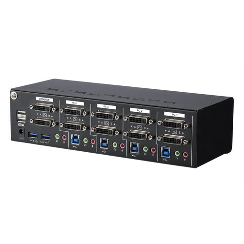 StarTech.com 4 Port Dual Monitor Dual Link DVI KVM Switch 1440p - Dual Screen/View/Display Compact USB KVM Switch w/Integrated USB 3.0 Hub & Audio - Dell HP Apple Lenovo TAA Compliant