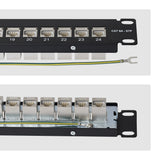 StarTech.com 24 Port 1U Feed Through Patch Panel with Cable Management Bar, Rackmount Shielded Cat6a Ethernet Patch Panel with RJ45 STP Inline Couplers