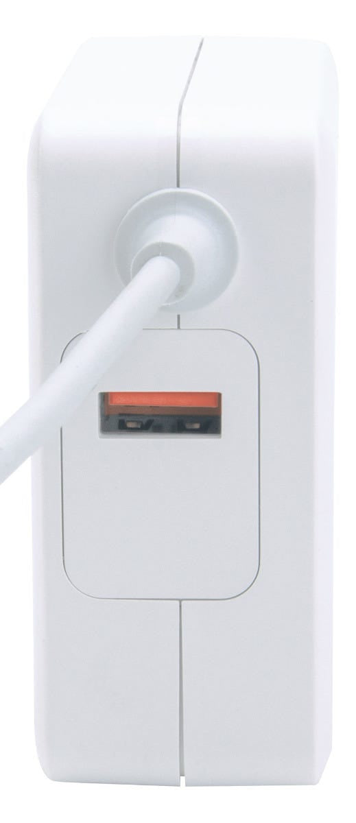 Manhattan Wall/Power Mobile Device Charger (Euro 2-pin), USB-C and USB-A ports, USB-C Output: 60W / 3A, USB-A Output: 2.4A, USB-C 1m Cable Built In, White, Phone Charger, Three Year Warranty, Box