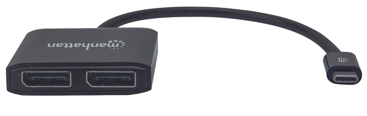 Manhattan USB-C to Dual DisplayPort 1.2 Adapter Cable, 4K@30Hz, 19.5cm, Male to Females, USB-C to 2x DisplayPorts, MST Hub, Mirror, Black, Three Year Warranty, Blister