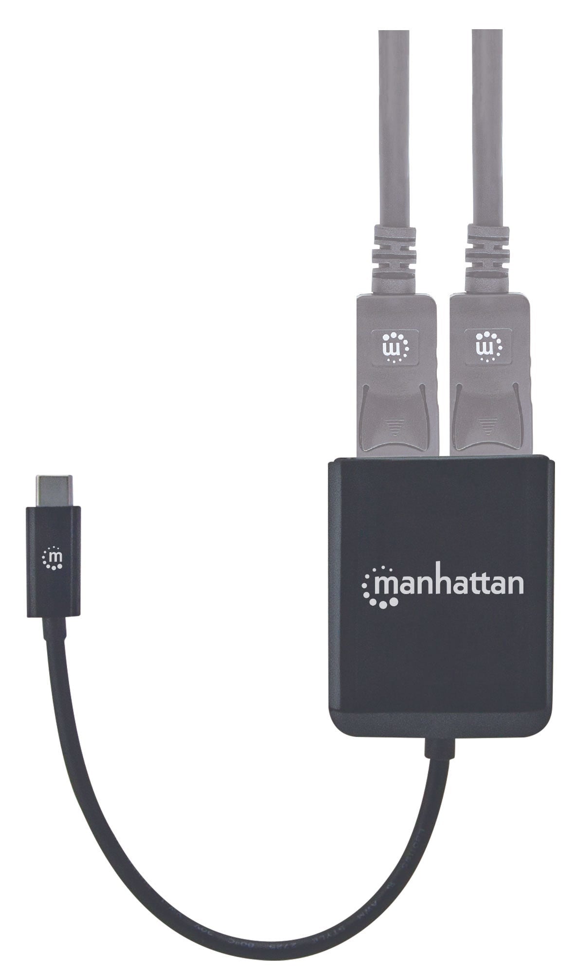 Manhattan USB-C to Dual DisplayPort 1.2 Adapter Cable, 4K@30Hz, 19.5cm, Male to Females, USB-C to 2x DisplayPorts, MST Hub, Mirror, Black, Three Year Warranty, Blister